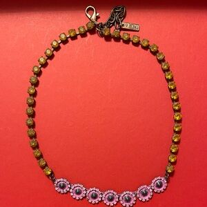 TOVA Swarovski  crystal and enamel Pink/purple and Yellow Crystal Necklace